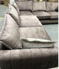 DFS 4 SEATER L SHAPED SOFA IN GREY TEXTURED FABRIC WITH MATCHING CUSHIONS