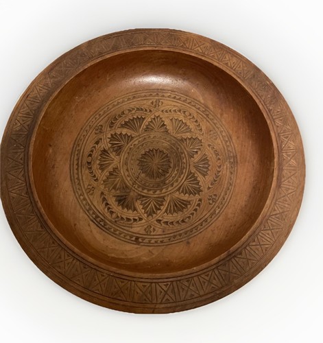 Hand carved wooden bowl with - wooden,