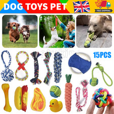 15X Tough Dog Toys Bundle Chew Rope Knot Ball Squeakers Pet Puppy Teething UK