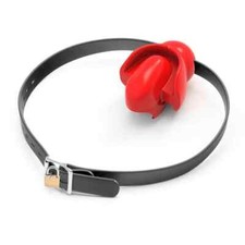 Lockable PU Leather Tongue Fixed Open Mouth Gag Bondage Flirt Restraint Couples
