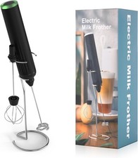 Rechargeable Milk Frother Handheld With Stainless Whisk &Stand Black Drink Mixer