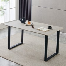 Modern 150cm Grey Marble Dining Table Room Table for 4-6 Persons w/Steel Frame