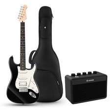 Donner Q1 Electric Guitar & Gig Bag Amp Set Solid Body HSS Pickup Tremolo Black