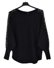 Ladies Italian Lagenlook Pearl, Diamante and Stud Embellished Sleeve Jumper.