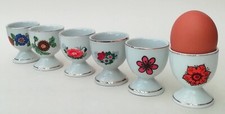 6 x Vintage Ceramic Egg Cups - White With Different Floral Designs