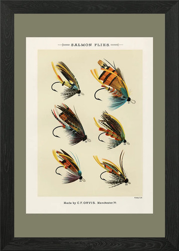 Vintage salmon flies framed - salmon,