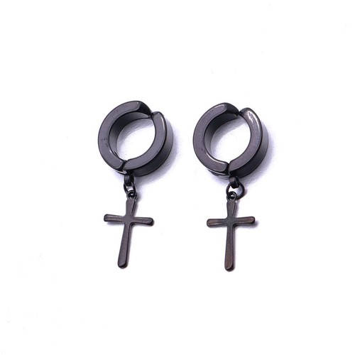 Black cross ear cuff clip - black, on