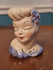 Vintage Lady Head Planter Blue