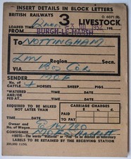 BR British Rail Wagon Label Livestock Burgh-le-Marsh - Nottingham 3 July 1952