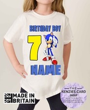 PERSONALISED SONIC THEME KIDS T-SHIRT ANY NAME AGES 1 - 12 BIRTHDAY T SHIRT V2