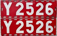 PAIR of Pre 1973 Sweden Import  Swedish License Licence Number Plates Y 2526