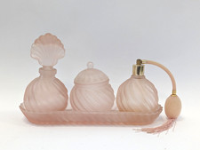 4pc Vintage 1980s Pink Frosted Glass Dressing Table Vanity Set A128 P852