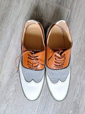 New Ladies Brogues Classic Lace Up Perforated Oxfords Shoes Tan And White Size 6