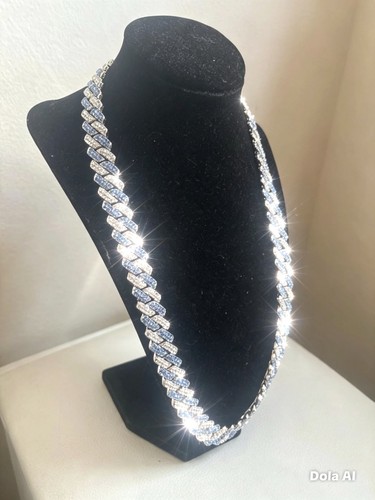 60cm blue silver iced cuban - silver,