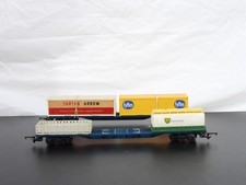 OO Gauge Tri-ang Hornby Container flats with Loads X2 BP tank, Boxes and cage