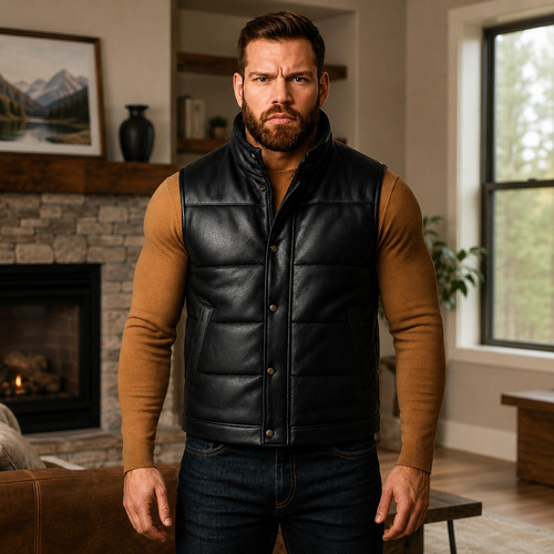 Men genuine leather puffer - genuine,