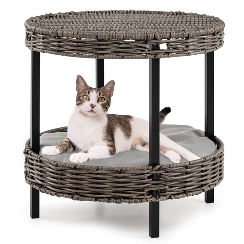 Gymax tier rattan cat nest - 2-tier,