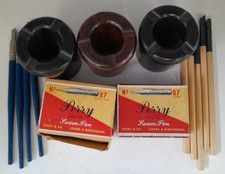 Vintage Calligraphy Pots x3 Dip Pens x9 and Bronze Nibs A52 G212
