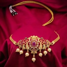 Gold Plated Pakistani Indian Designer Choker Necklace Bollywood Ethnic Jewelry
