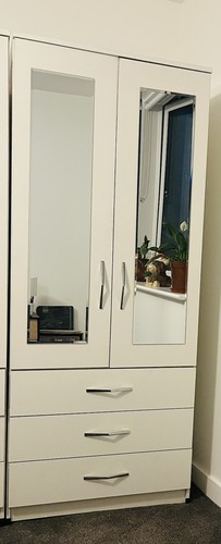 White door mirrored wardrobe - white,