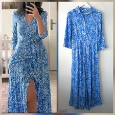 Zara Blue Spot Dress Marilyn Midi Maxi Shirt Tunic Size M Medium 10 - No Belt