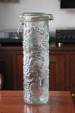 Vintage Fruit Embossed Glass Spaghetti Jar VGC, Clip-top, Bail-top, Fido Jar