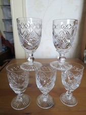 Set of 5 vintage lead crystal cut glasses Pinwheel design Star of David