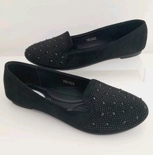 Ladies Black Flat Slip On Ballerina Dolly Loafers Womens Sparkle Shoes Size 3-8