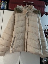 Women's Puffer Jacket Size 30 Cream Faux Fur Hood