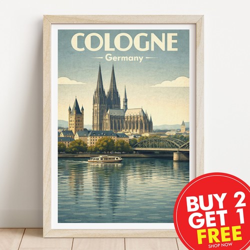 Cologne retro travel print - cologne,