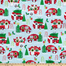 Fat Quarter Christmas Camper Vans On Sky Blue 100% Cotton Quilting Fabric