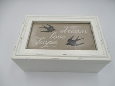 Shabby Chic - White Wooden Jewellery/Trinket  Box - Dream/Love/Hope