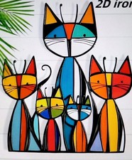 RETRO COLOURFUL 5 CATs ACRYLIC ABSTRACT DECOR 20x20cm New Funky (flat) HANG