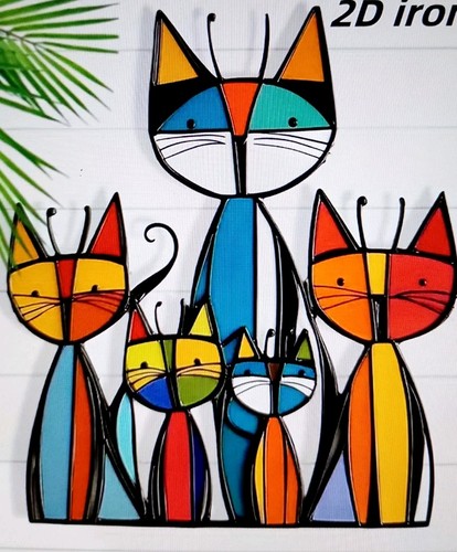 Retro colourful cats acrylic - colourful,