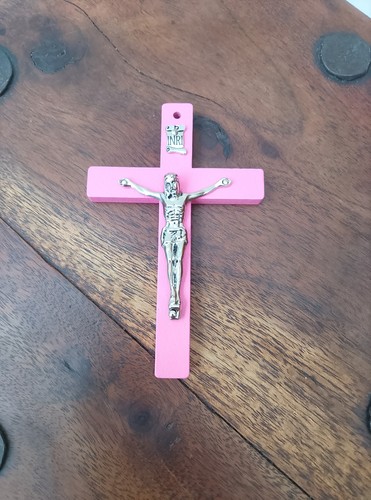 Pink wall hanging crucifix - pink,