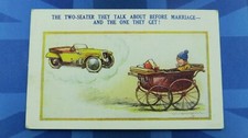 Vintage Bamforth Comic Postcard 1920's Morgan 3 Wheeler Car Two Seater Pram