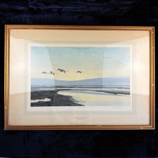 Limited Edition "High Tide and Wild Swans" Signed Proof by Sir Peter Scott 1936