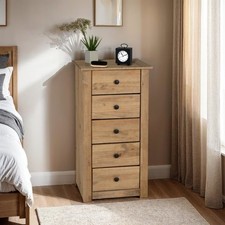 Tallboy Chest of Drawers Solid Pine 5 Drawer Narrow Bedroom Storage Unit