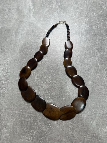 Brown wooden beaded statement - beaded,