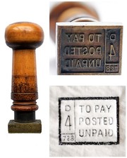 GPO Post Office Instructional Hand Stamp "TO PAY POSTED UNPAID 4d" *Vintage*