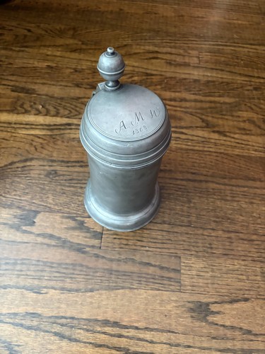Antique pewter lidded tankard - antique,