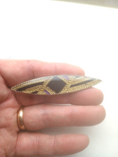 Vintage Pierre Bex Style Purple Black Enamel Silver Tone Metal Geometric Brooch