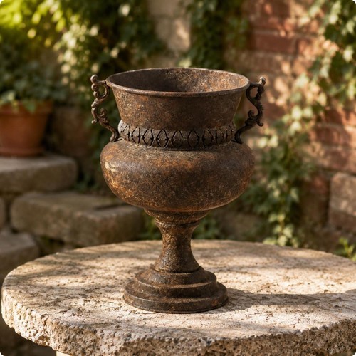 Metal urn planter distressed - planter,