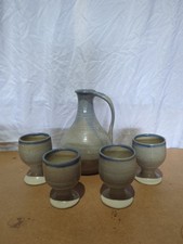 Glazed Pottery Water Jug & 4 X