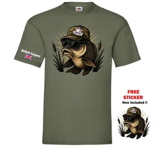 Carp Fishing t Shirt - Olive Green - Inc Free Sticker