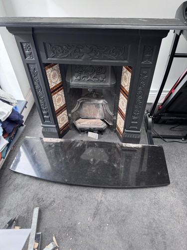 Cast iron gas fire with - cast, marble