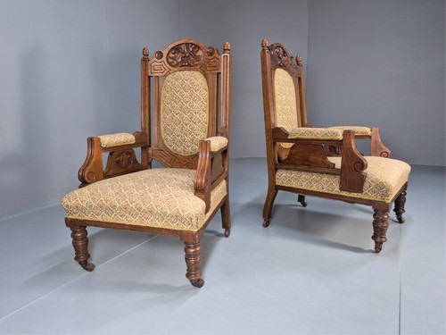 Edwardian carved oak lounge - 2,
