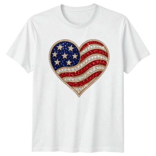 American flag heart - flag, rhinestone