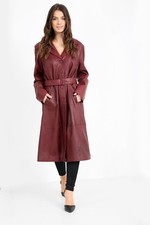 WOMEN LEATHER LONG COAT LADIES MAROON SOFT COAT SIZES 10,12,14,16,18 FULLY LINED