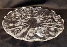 Fostoria Chintz Etched Baroque Thee Toed Tidbit Crystal Dish 8 inches Wide